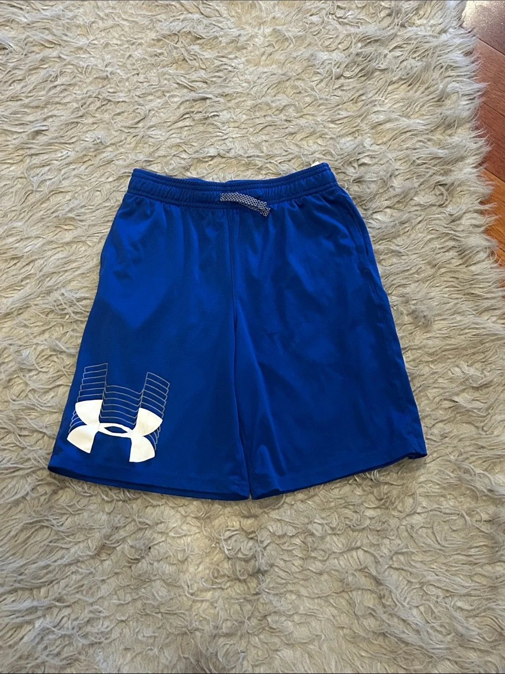 Under Armour Boys Bright Blue Performance Athletic Shorts with White Logo
